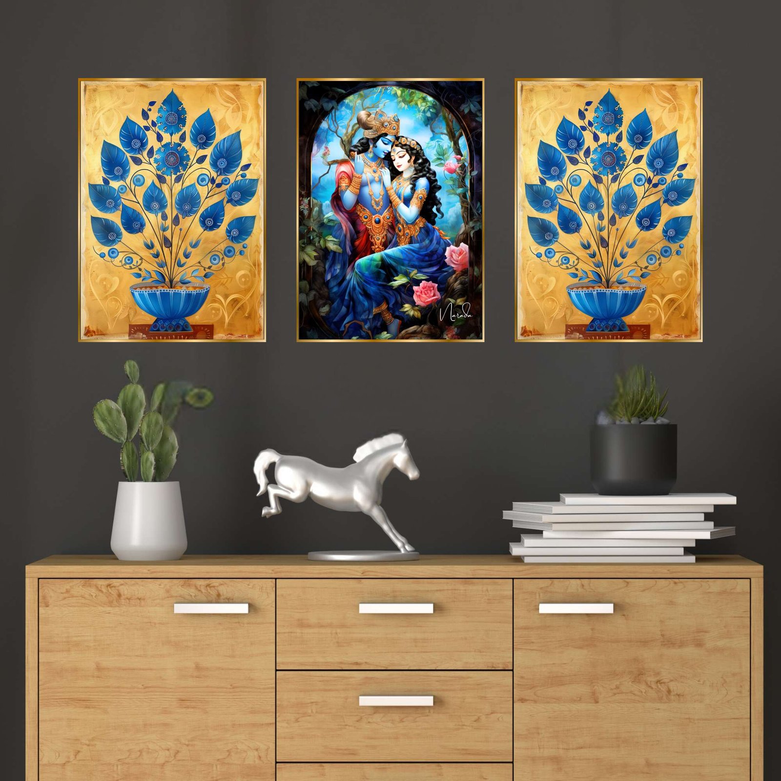 Set of Three Wall Paintings for Wall Dacoration Golden Framed Wall Paintings for Living Room & Bedroom Wall Art for Home Decoration & Office Wall Dรฉcor (18x12 inch CH-GD3-9)